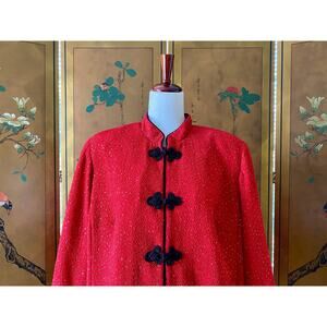Vintage Asian Style Jacket: R&M Richards Red Mandarin Collar, L/XL